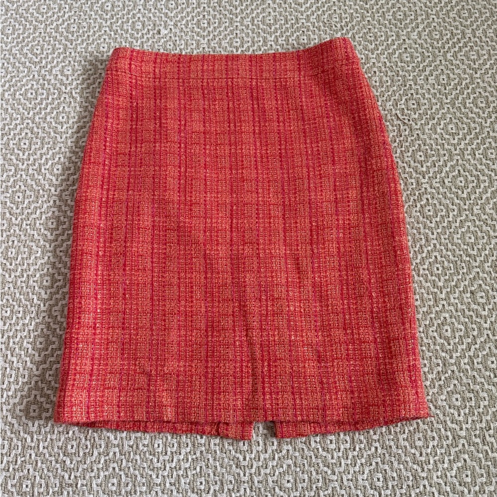 J Crew Orange and Pink No. 2 tweed pencil skirt